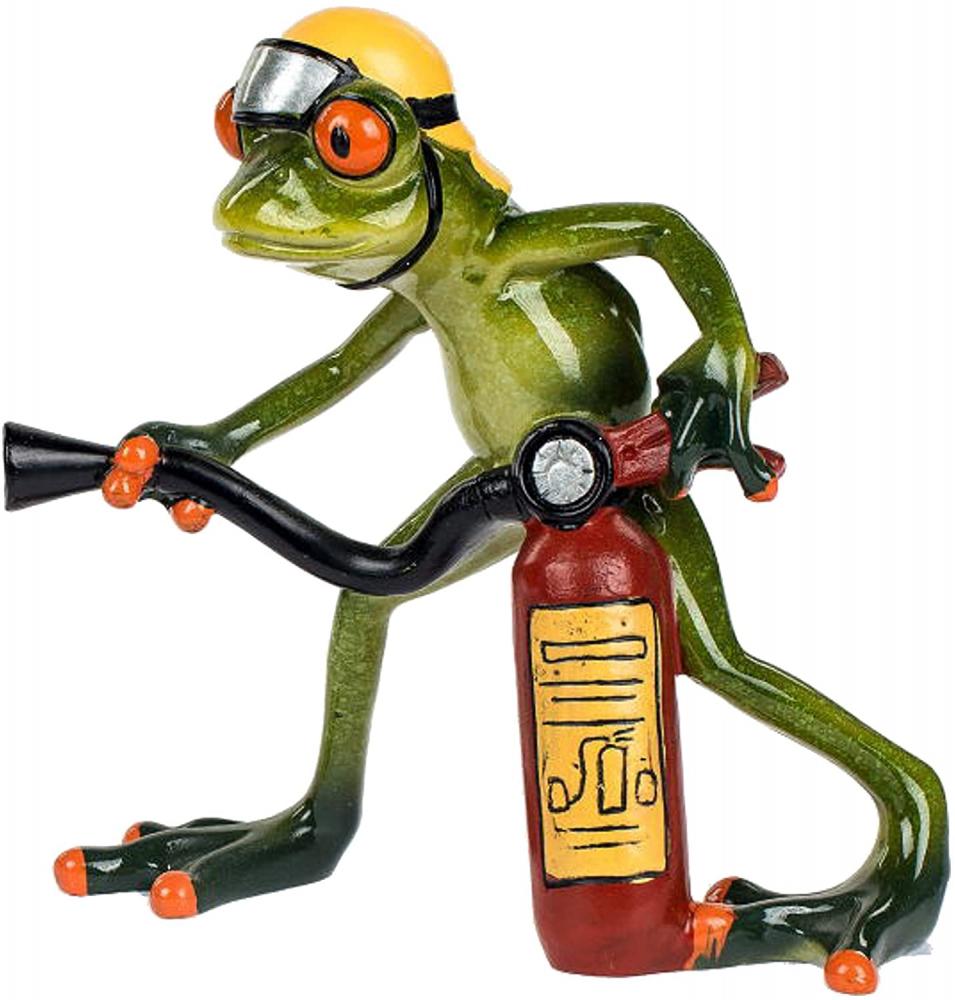 Frosch "Feuerwehrmann" mit Feuerlöscher grün, 14 cm